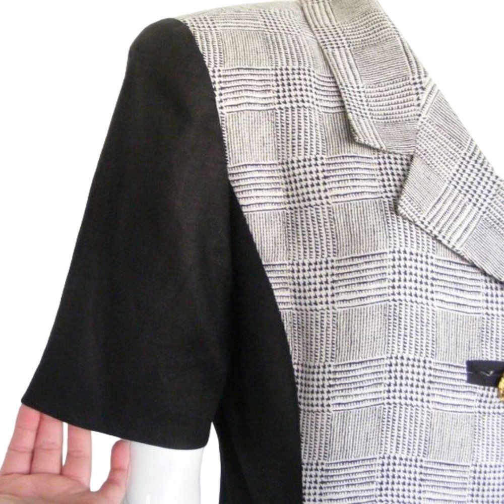 RICKIE FREEMAN/Teri Jon Dress, L, Houndstooth, Colorful Buttons,Black/Gray plaid - Picture 8 of 11